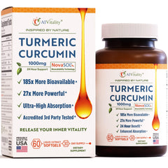 A1Vitality NovaSOL turmeric curcumin 1000mg bottle; supports daily joint comfort.