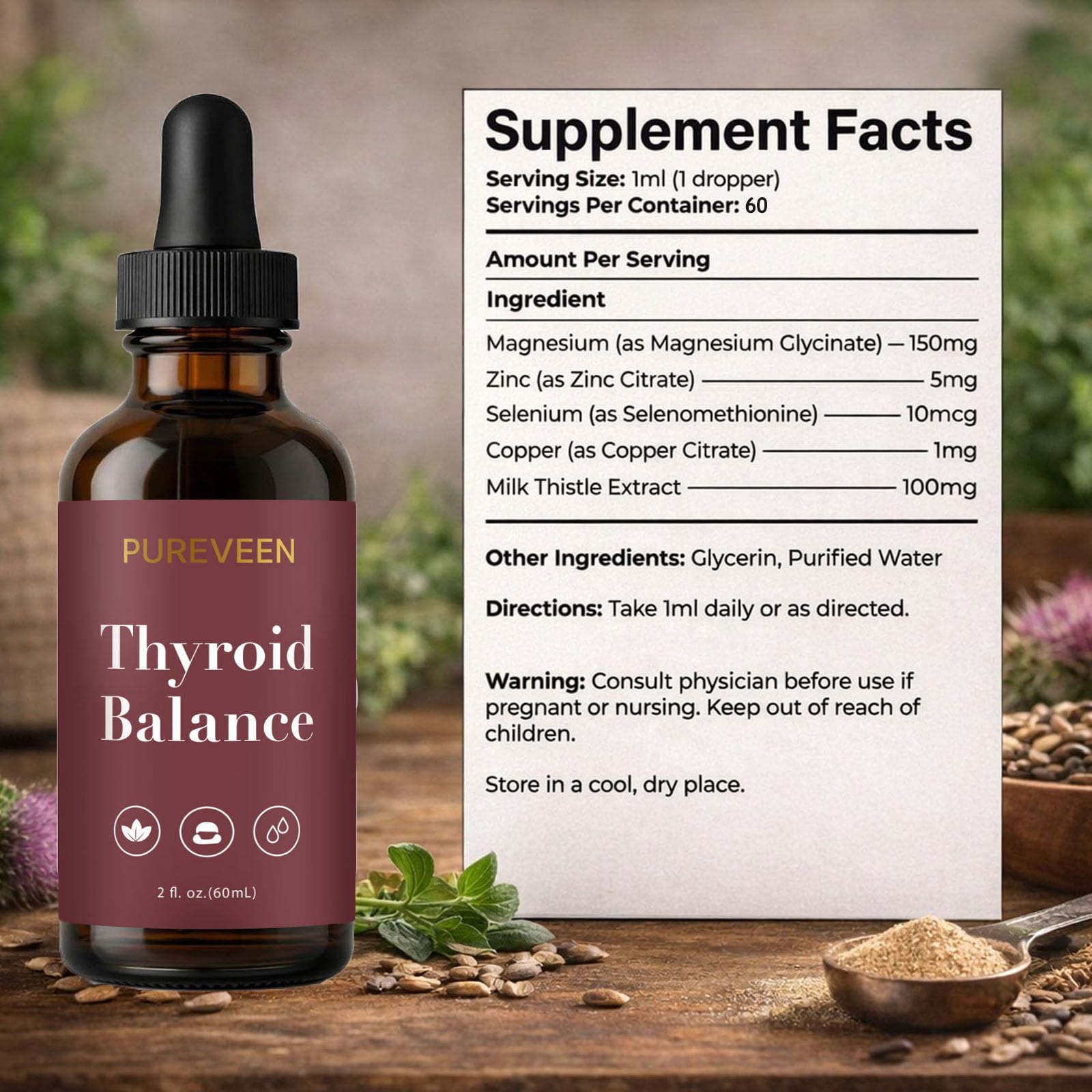 Aacnre Pureveen Thyroid Balance dropper ready for precise two-drop usage.