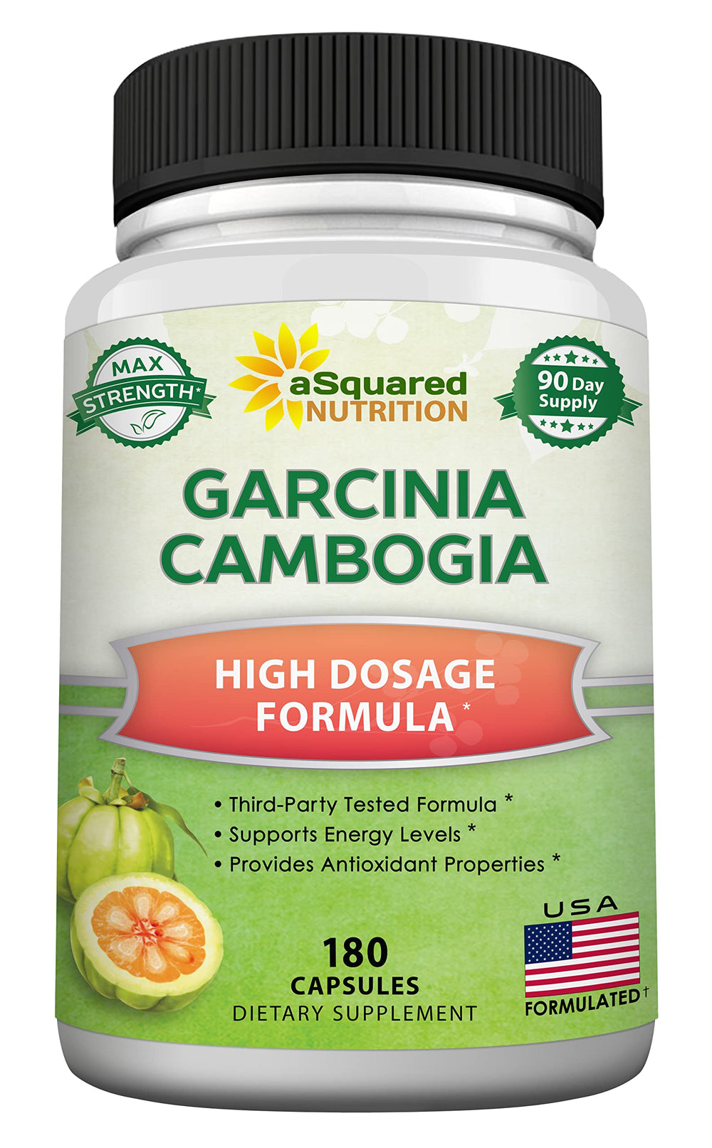 aSquared Nutrition Garcinia Cambogia bottle front with premium packaging for energy and focus