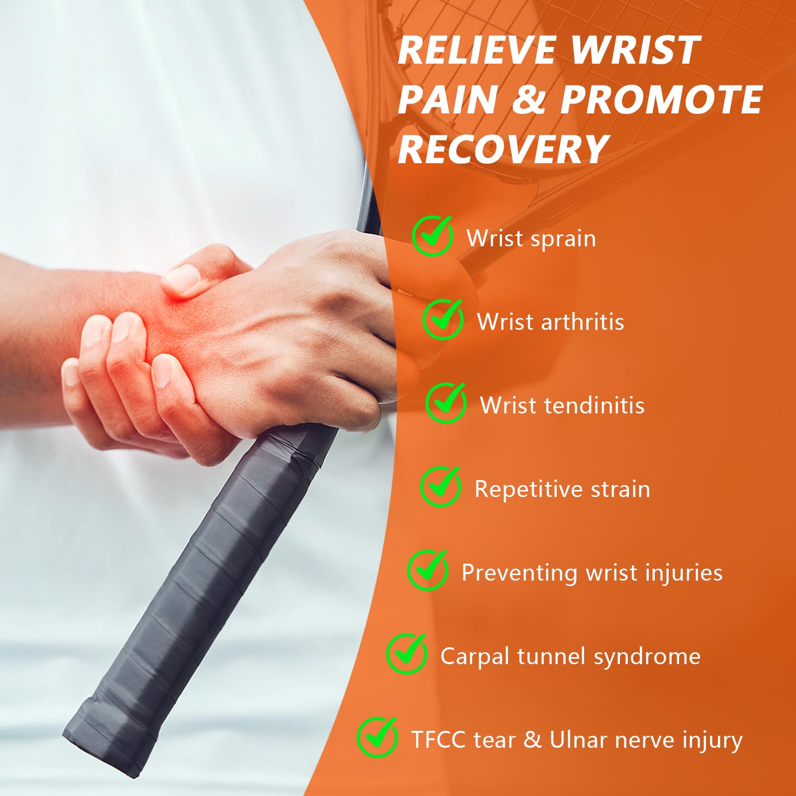 Aastin ultra-thin ulnar wrist brace on the left hand for flexible all day wear.