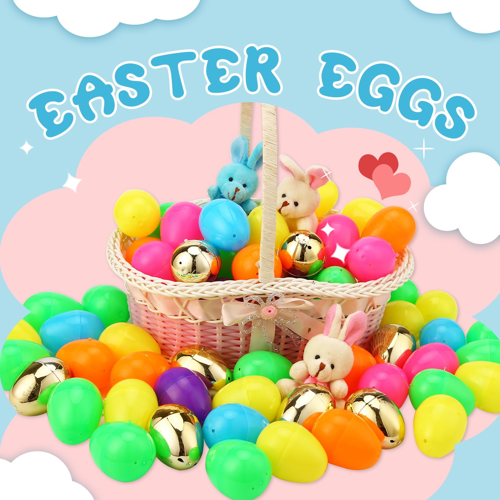 Abakuku 300 pcs assorted colorful plastic eggs for kids' Easter surprises.
