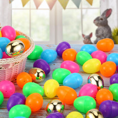 Colorful Abakuku eggs ready to hide small prizes or candy in baskets.
