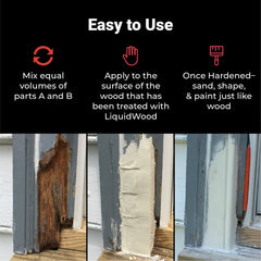 Abatron WoodEpox Kit exterior repair example demonstrates shrink-free structural bonding