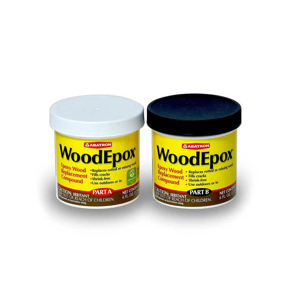 Abatron WoodEpox Kit packaging highlights the 12 oz two-part system for wood repair