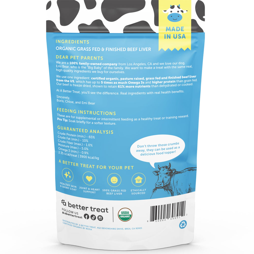 A Better Treat liver treats emphasizing skin and coat support benefits.