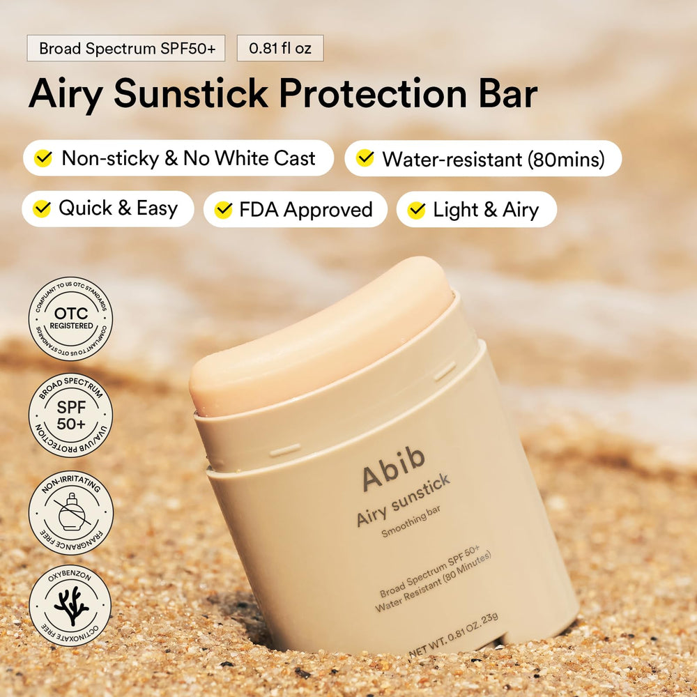 Close-up of Abib Airy Sunstick application showing quick, mess-free reapplication.