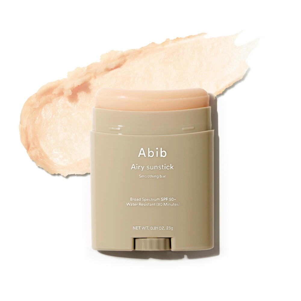 Abib Airy Sunstick packaging close-up for on-the-go sun protection.
