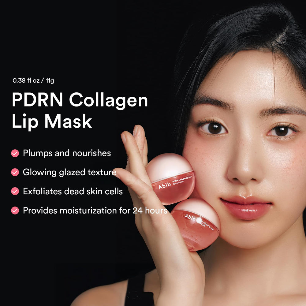 Abib lip mask glazed jelly texture on lips for a smooth, non-sticky shine.