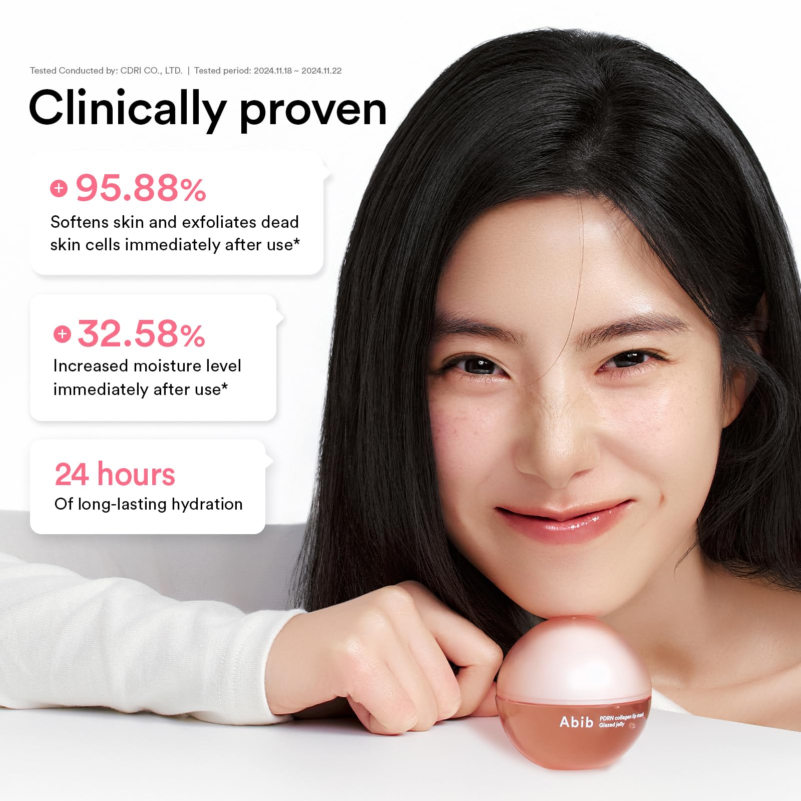 Abib non-sticky buildable formula shows comfortable, everyday lip care.