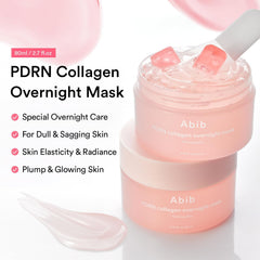 Closeup of Abib PDRN Collagen Overnight Mask jar showing creamy jelly texture