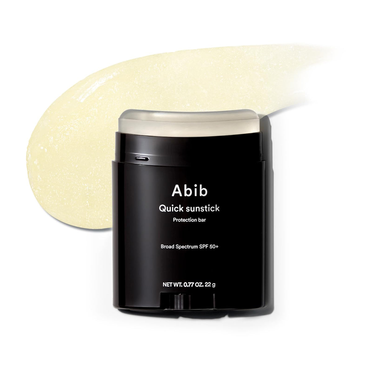 Abib Quick Sunstick bottle close-up showing SPF50+ protection for daily sun defense.