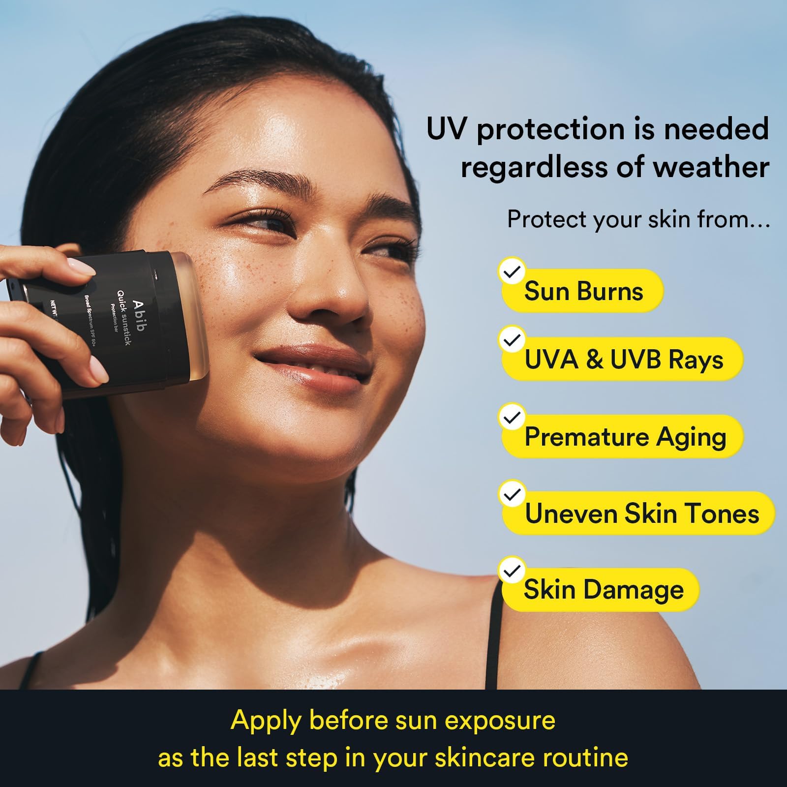 Abib Quick Sunstick being applied to dry skin for comfortable moisture.