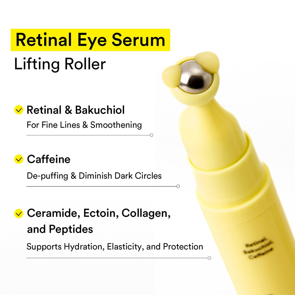 Abib retinal eye serum packaging pale yellow design highlights premium travel-friendly bottle
