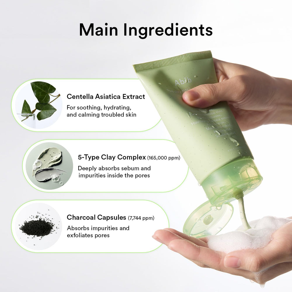 Abib pore clay foam suits sensitive skin daily.