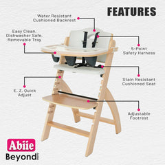 Abiie Beyond Junior chair with removable tray for quick, easy mealtime setup.