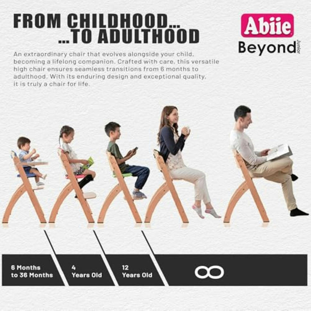 Abiie Beyond Junior chair with waterproof cushion for fast, wipe-clean meals.