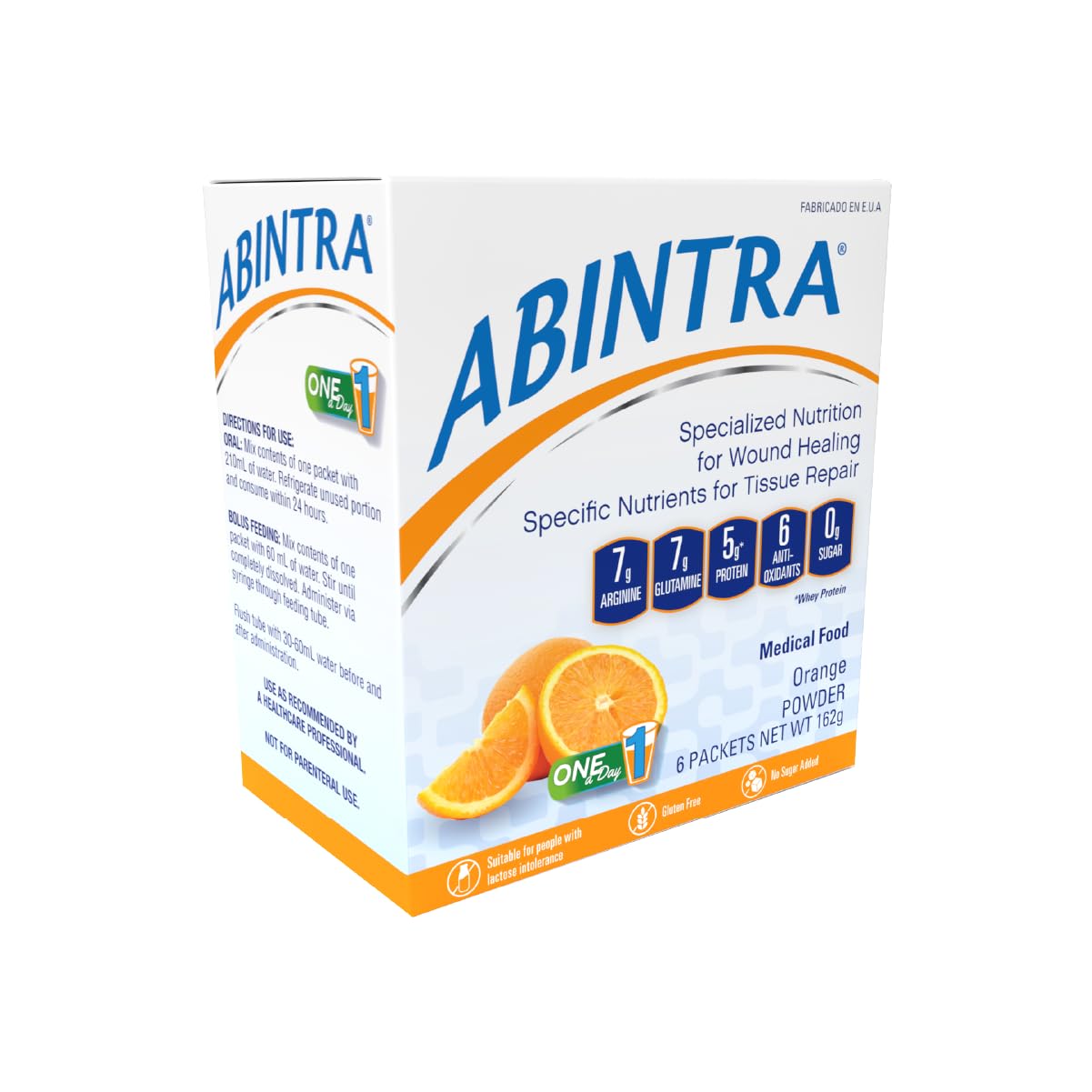 ABINTRA orange flavor box front highlights convenient nutrition for recovery