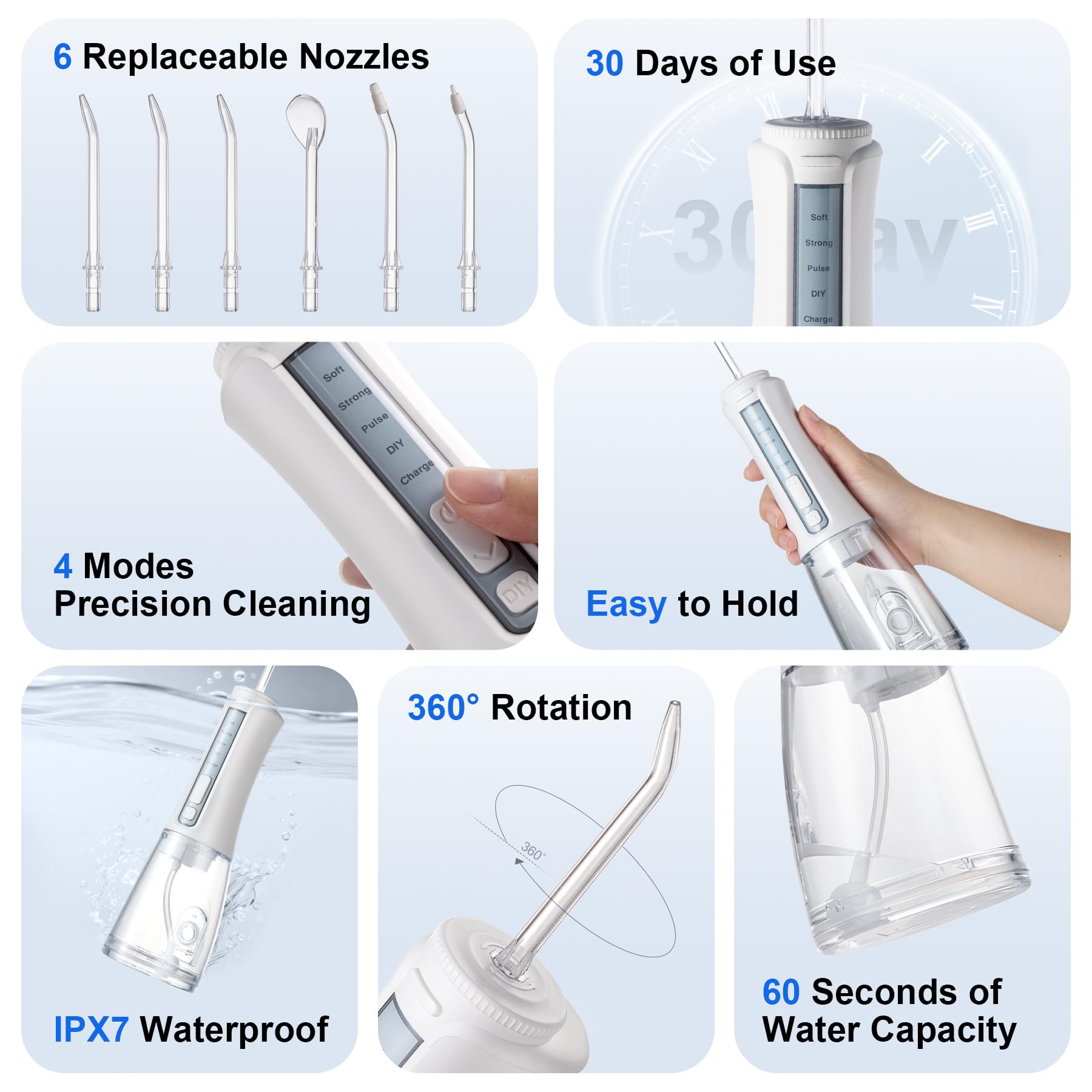 ABOBO Water Flosser side view highlighting cordless design for convenient use anywhere.
