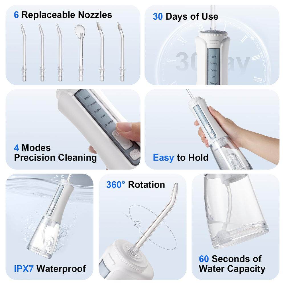 ABOBO Water Flosser side view highlighting cordless design for convenient use anywhere.