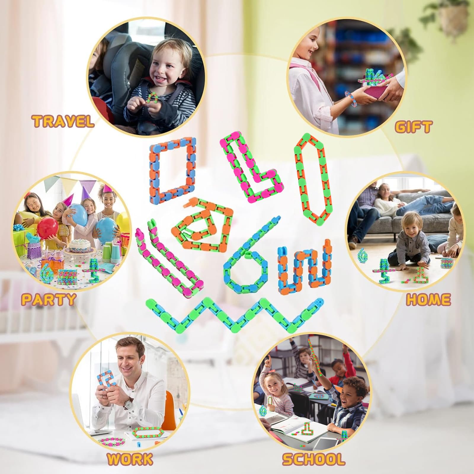 Abodhu Wacky Tracks colorful links for sensory fun and quiet use.