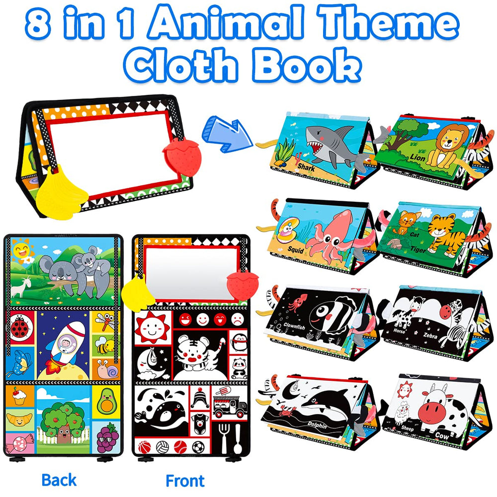 Aboosam cloth book with textured tails promotes tactile exploration and grip.