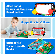 Aboosam toy with squeaker and crinkled pages adds audio stimulation.