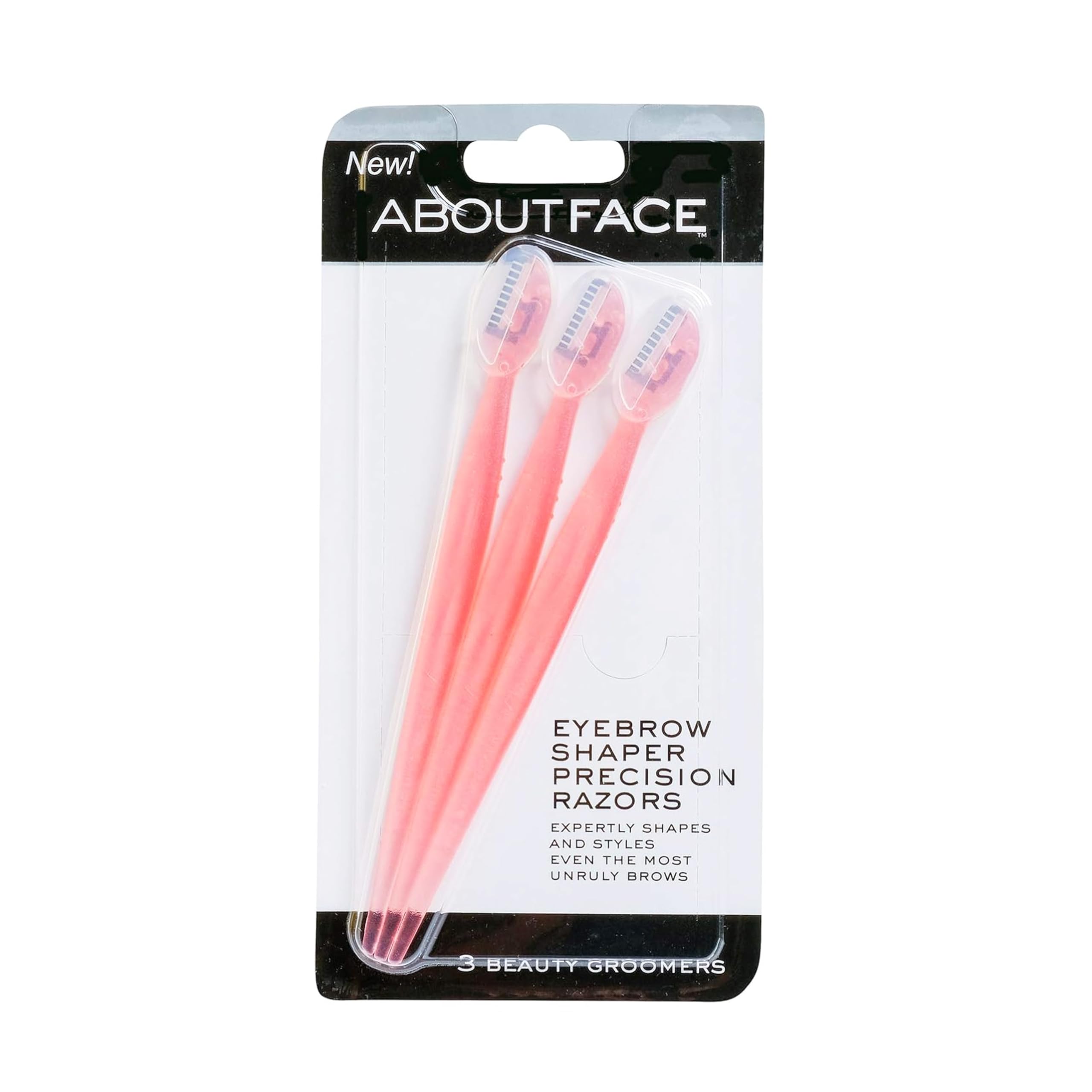 About Face facial razor 3-pack front view for on-the-go grooming