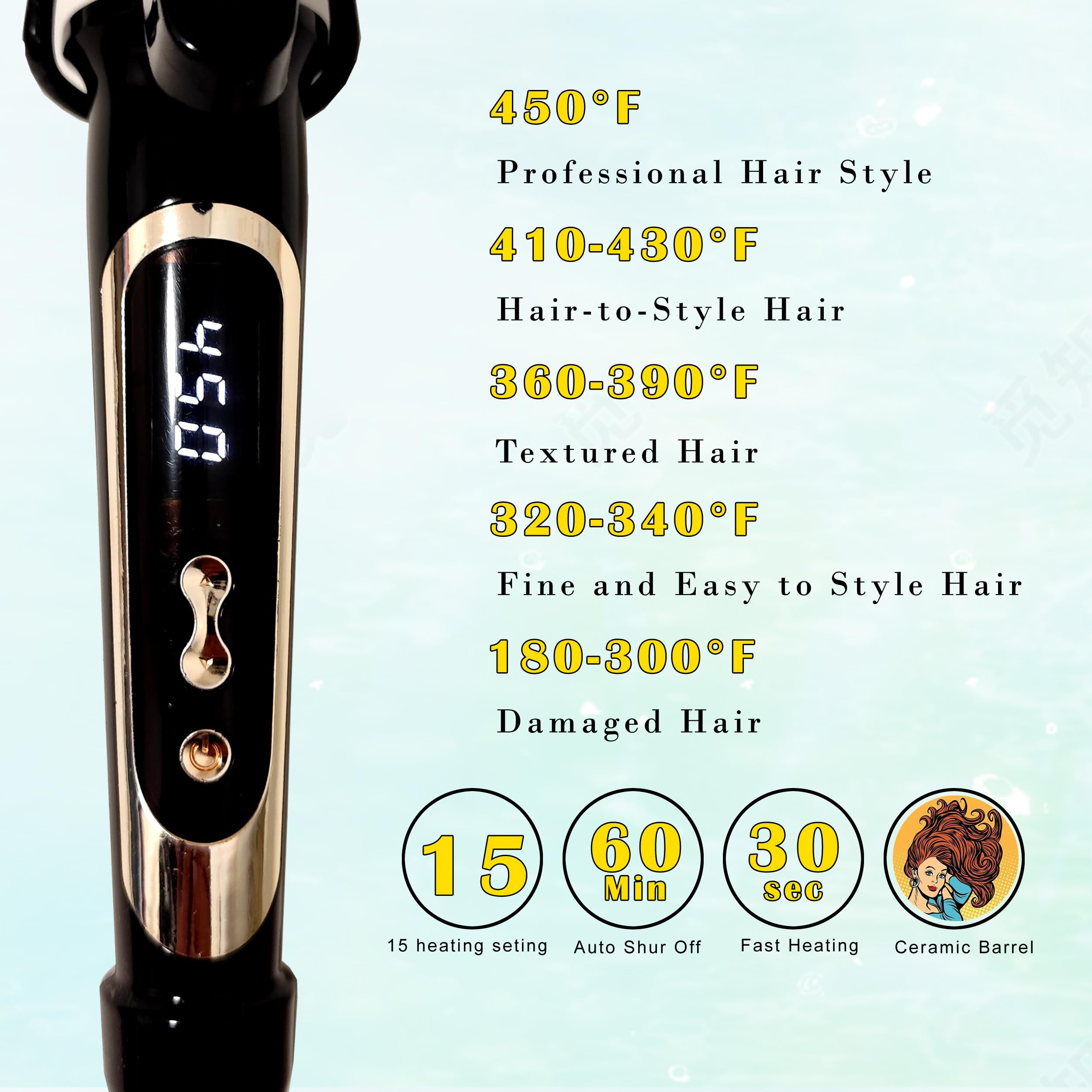 abp fast-heat curling iron reaches styling temp quickly