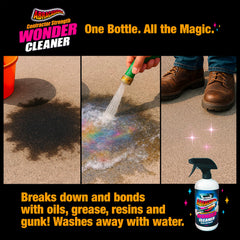 Abracadabra Contractor Strength Wonder Cleaner adhesive removal on a car hood reveals clean results.