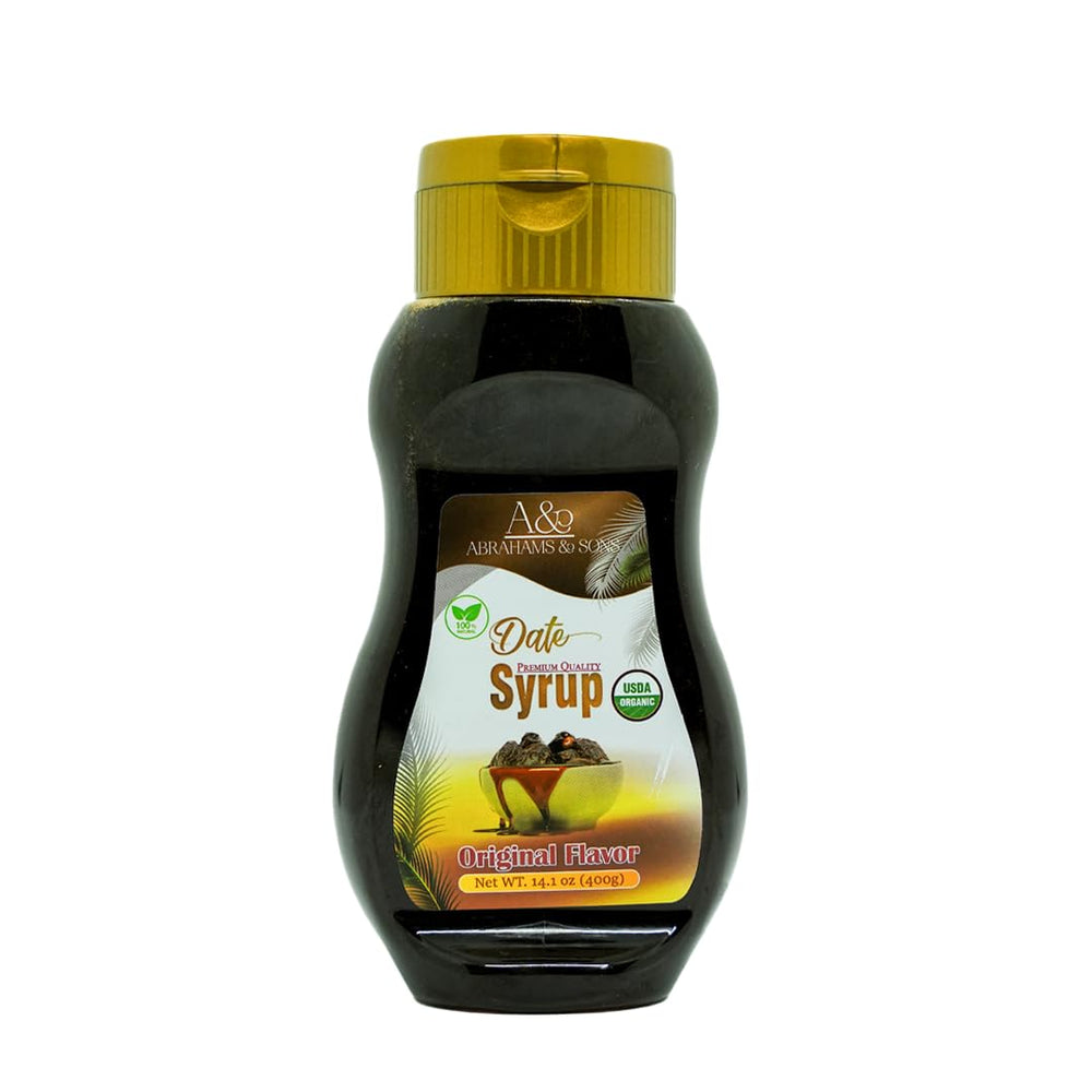 ABRAHAMS AND SONS date syrup bottle 400 g ready for a smooth pour on breakfast