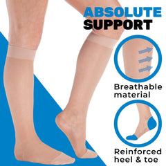 Absolute Support Sheer Compression Socks for Women top-band closeup, skin-friendly grip that stays in place