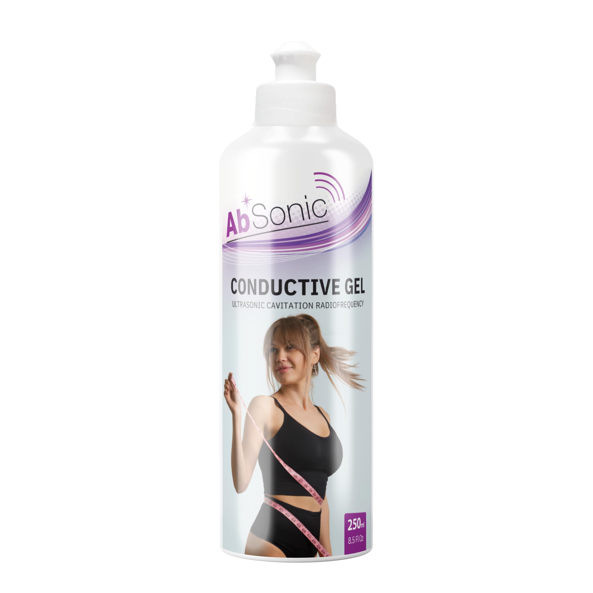 Absonic Cavitation Gel bottle front view for professional body sculpting sessions.