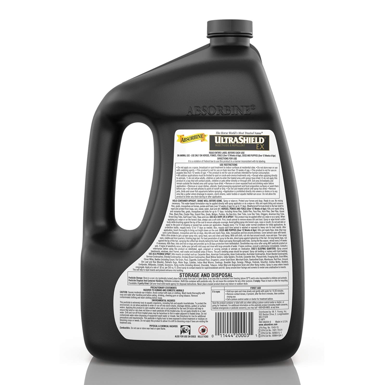 Absorbine UltraShield EX label closeup shows USA made formula.