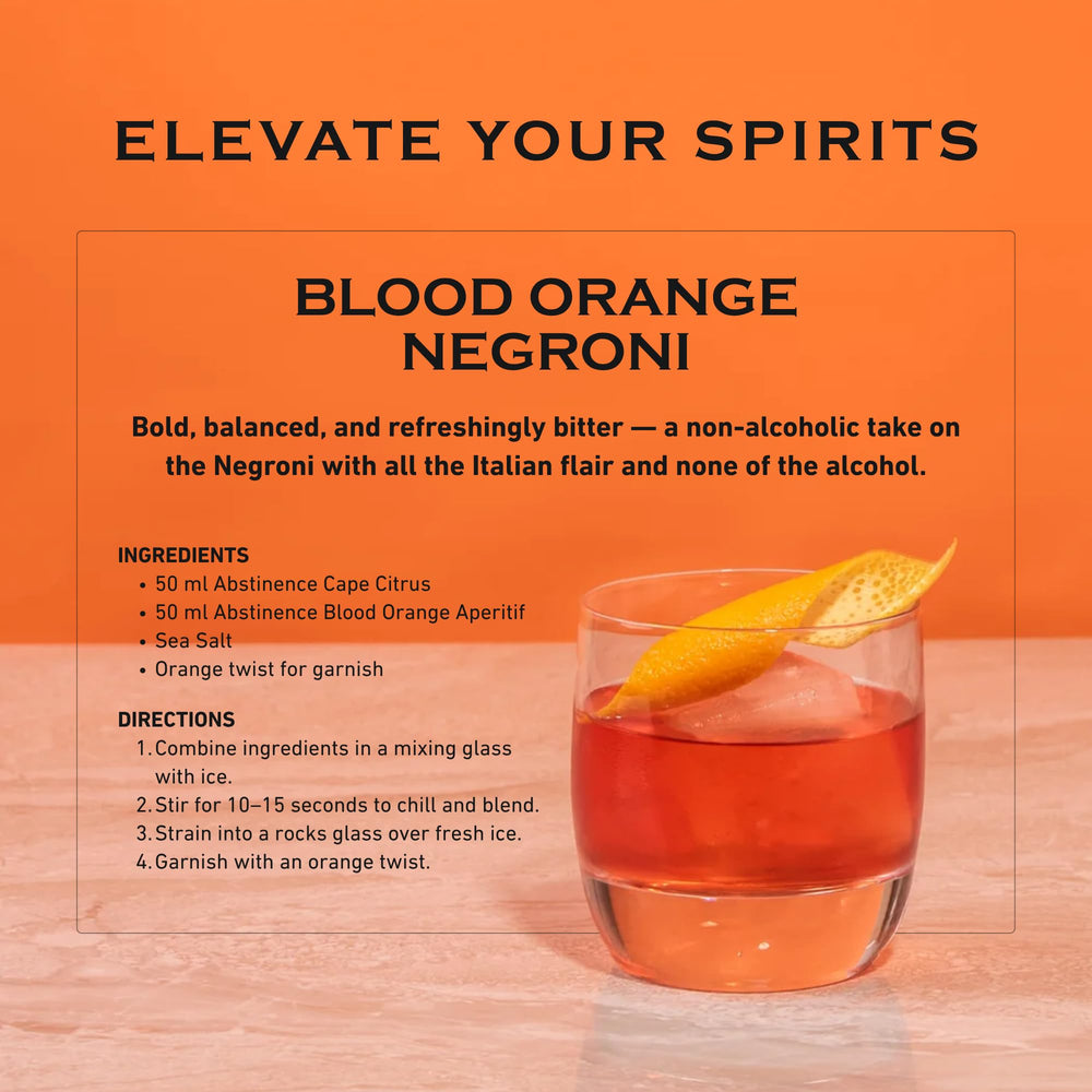 Abstinence Blood Orange Aperitif Faux Negroni glass for creative non-alcoholic cocktails