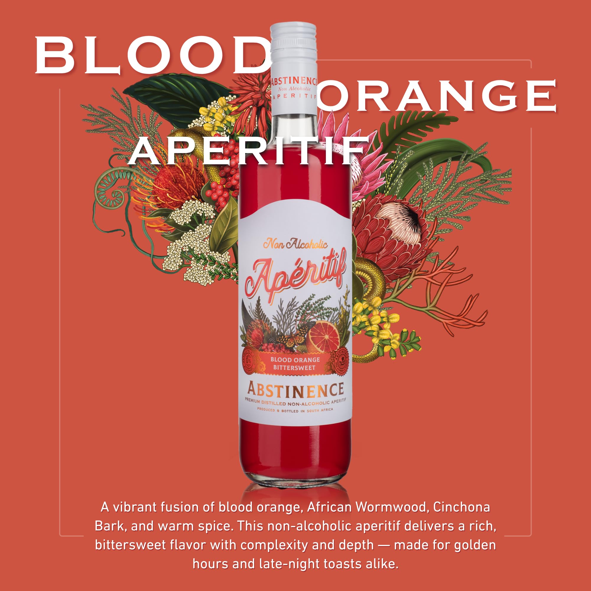 Abstinence Blood Orange Aperitif spritz on ice for a refreshing non-alcoholic option