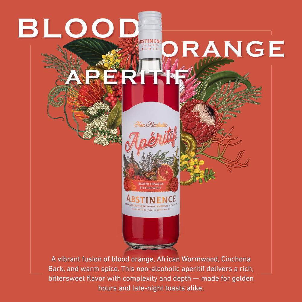 Abstinence Blood Orange Aperitif spritz on ice for a refreshing non-alcoholic option