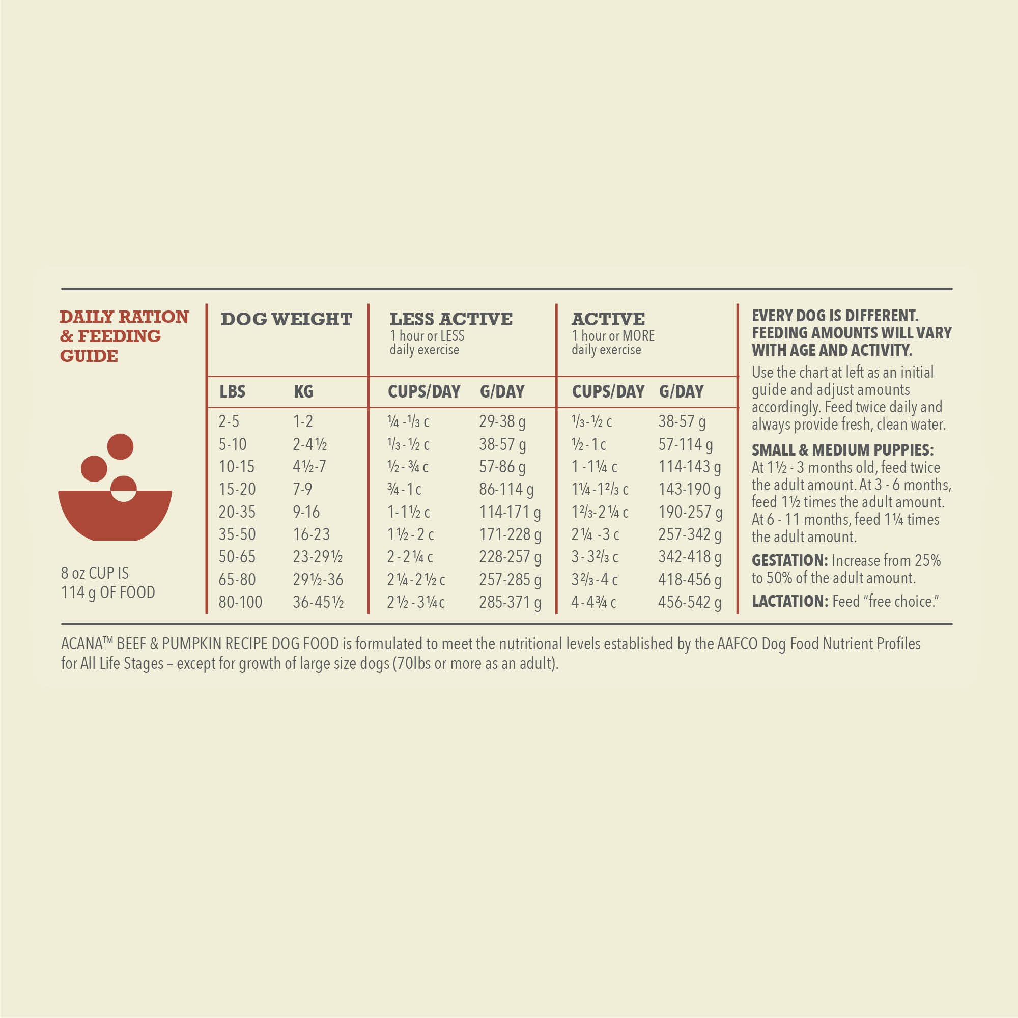 ACANA beef-pumpkin texture close-up highlights high-protein, palatable kibble.
