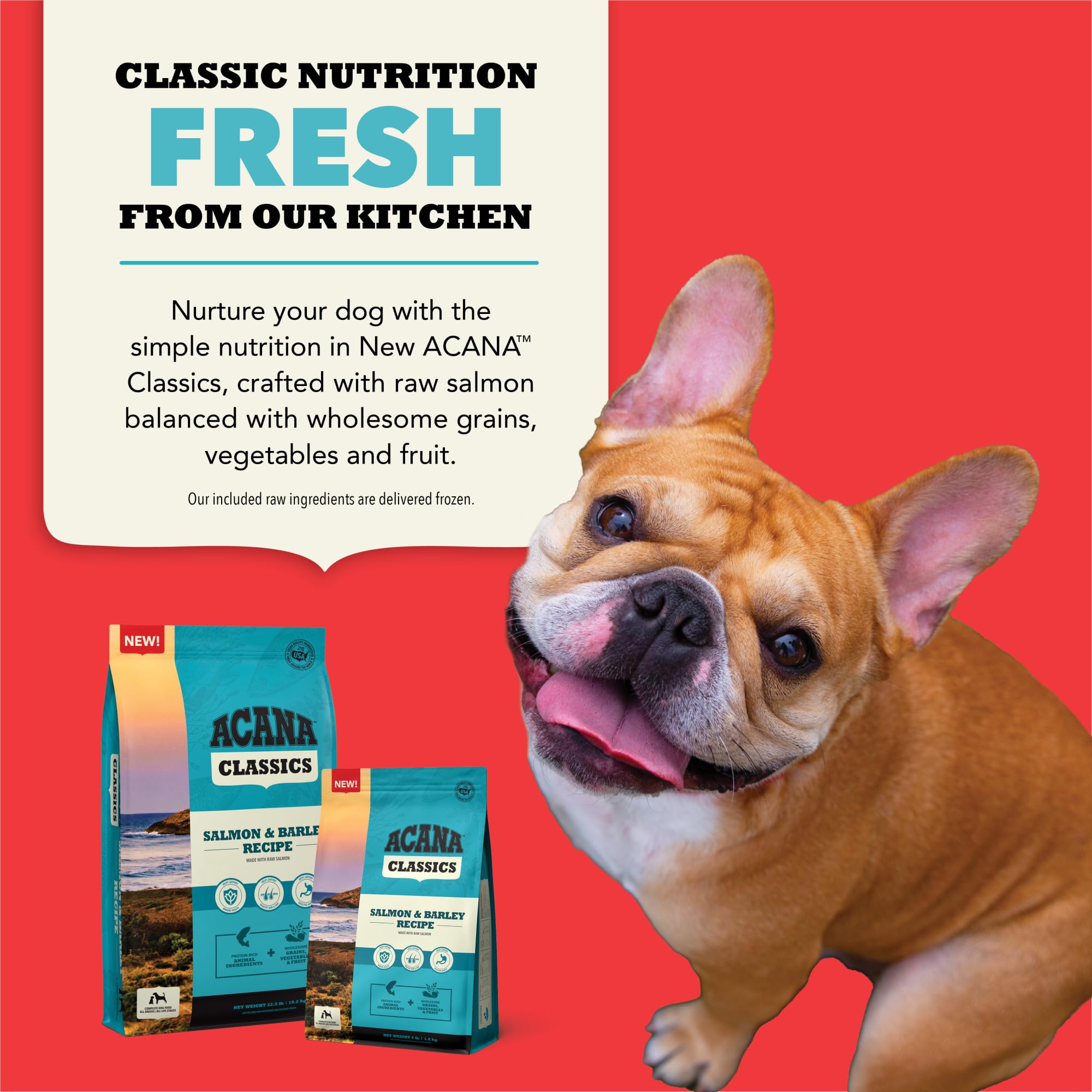 Wholesome grains highlight fiber balance in ACANA Classics mix.