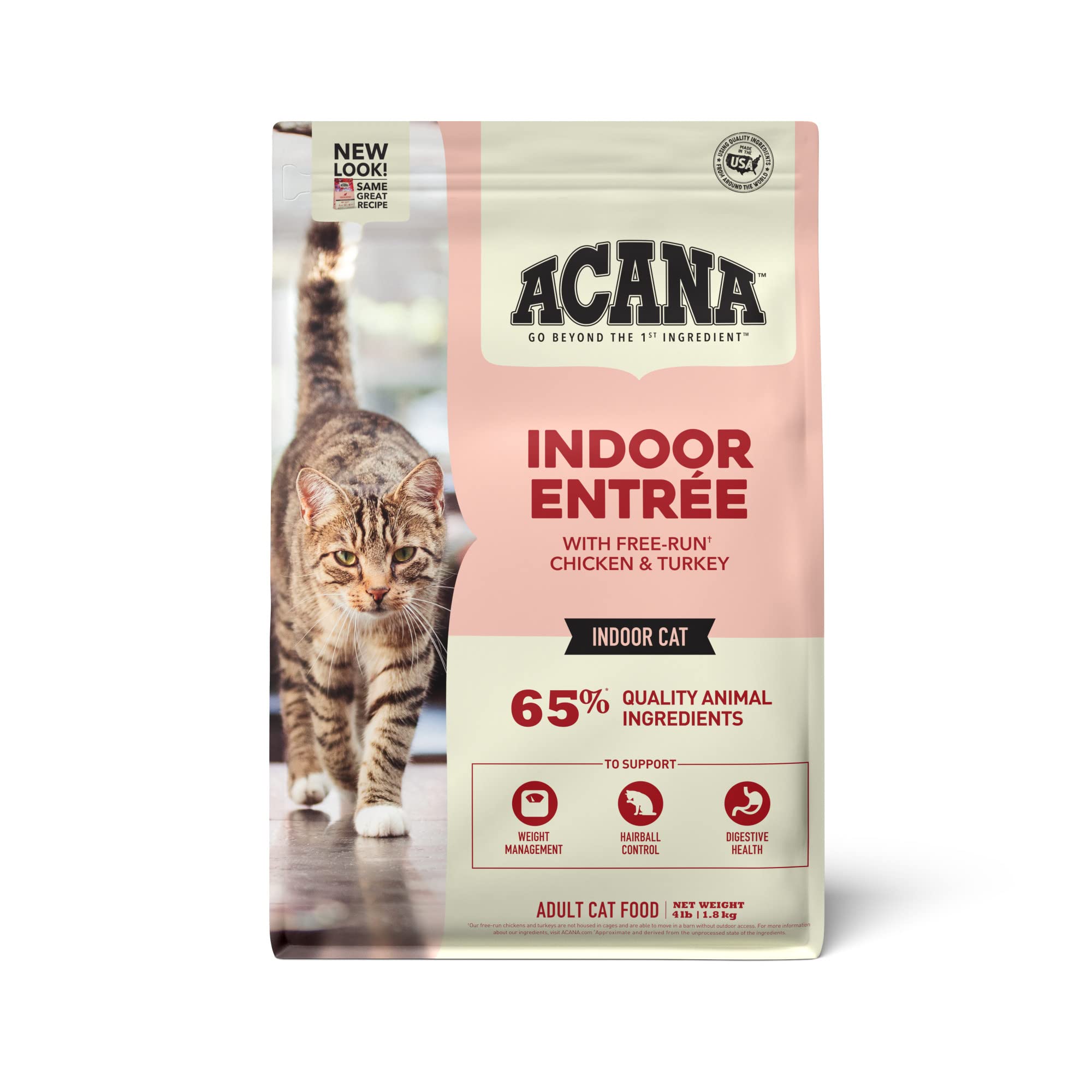ACANA Indoor Entree bag front for indoor cats with premium ingredients