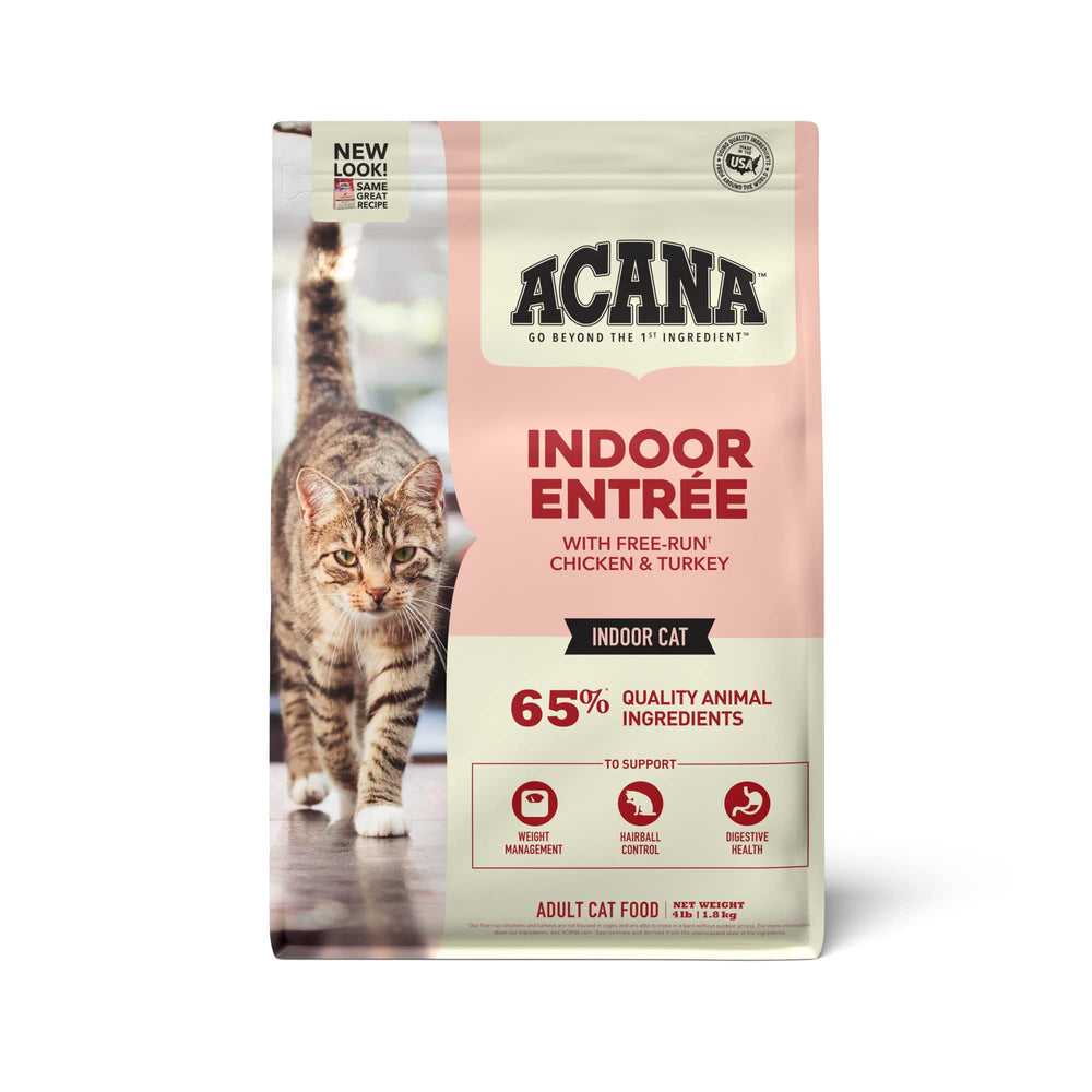 ACANA Indoor Entree bag front for indoor cats with premium ingredients
