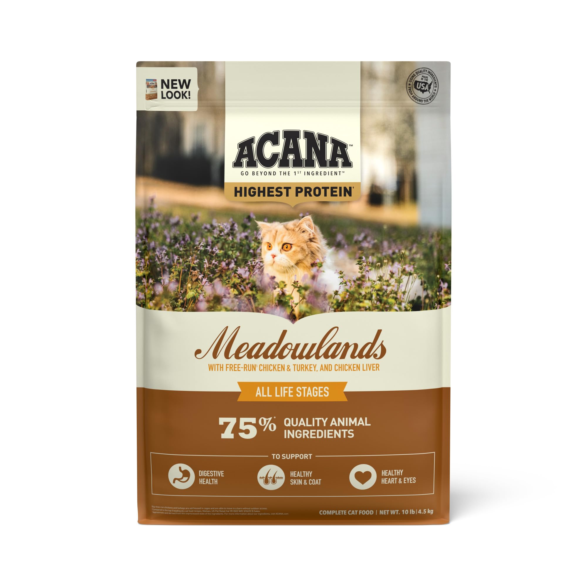 ACANA Meadowlands 10 lb bag of grain-free dry cat food for adult cats