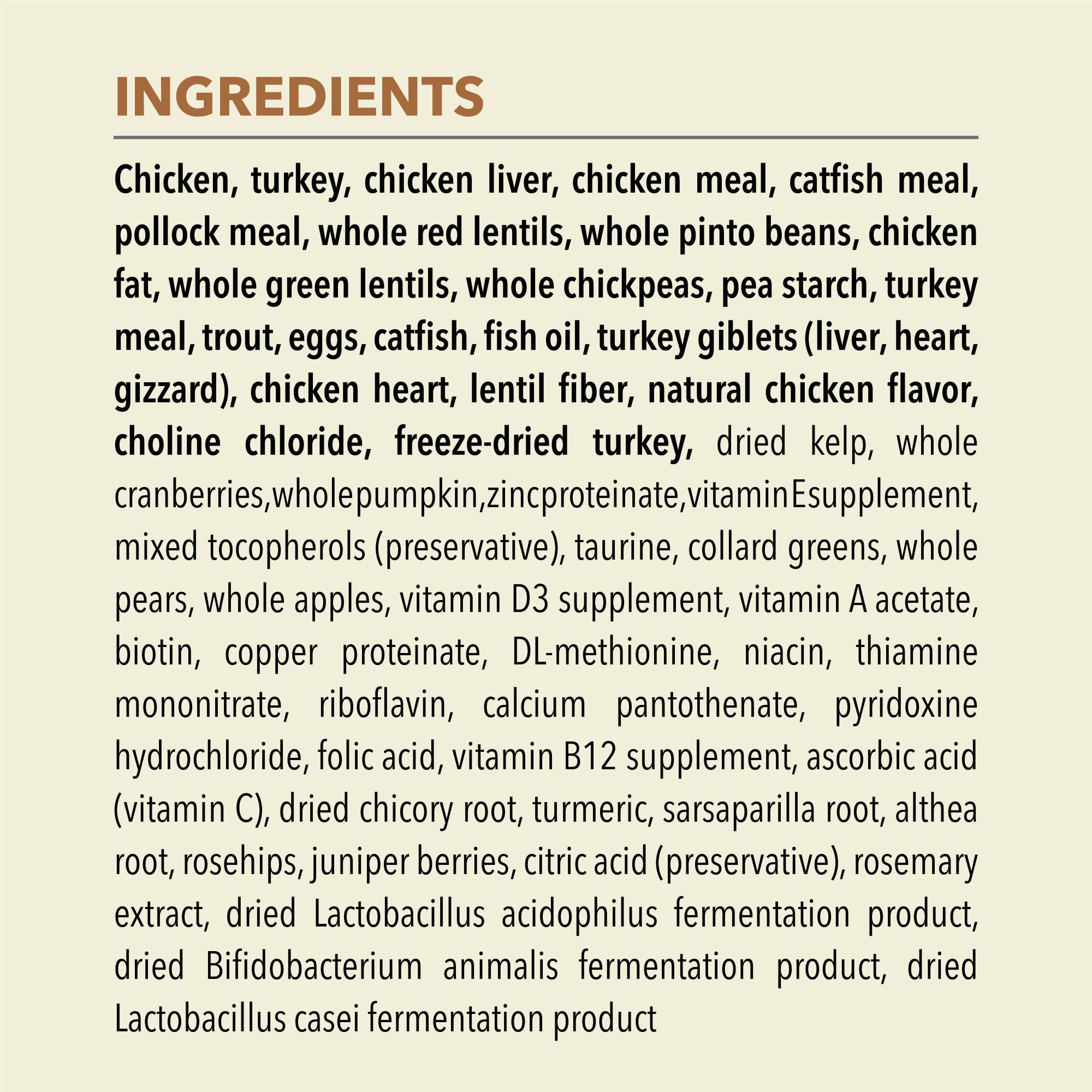 Fruits, vegetables, and botanicals in ACANA Meadowlands for natural fiber