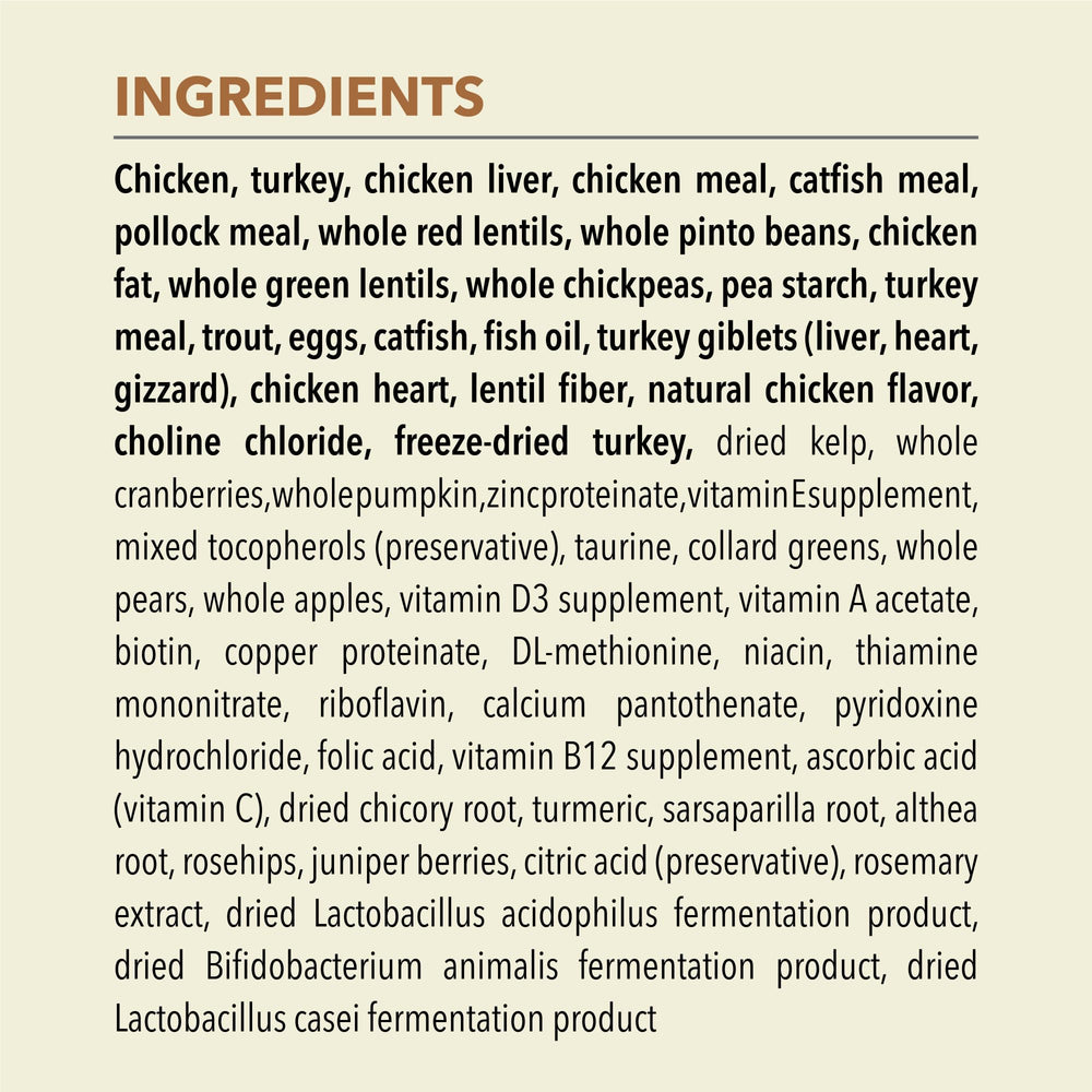 Fruits, vegetables, and botanicals in ACANA Meadowlands for natural fiber