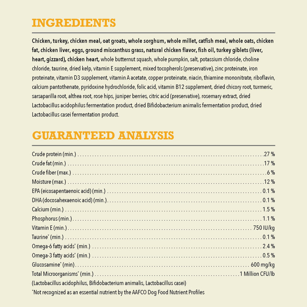 ACANA omega fatty acids support skin and coat health.