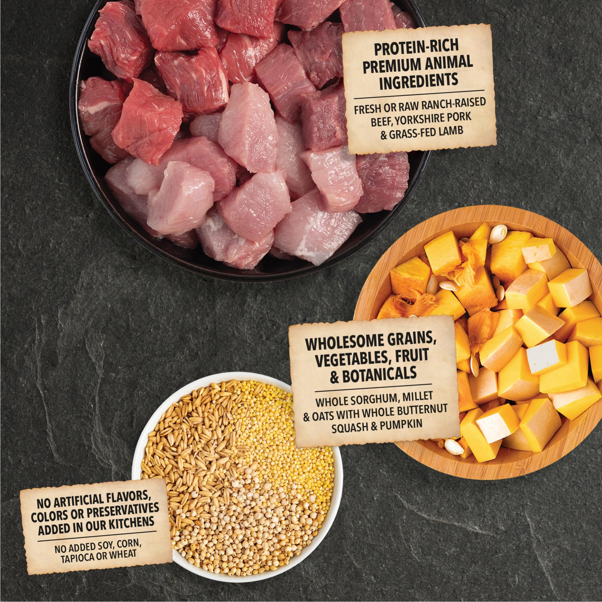 ACANA Wholesome Grains freeze-dried coating adds tasty flavor your dog loves.