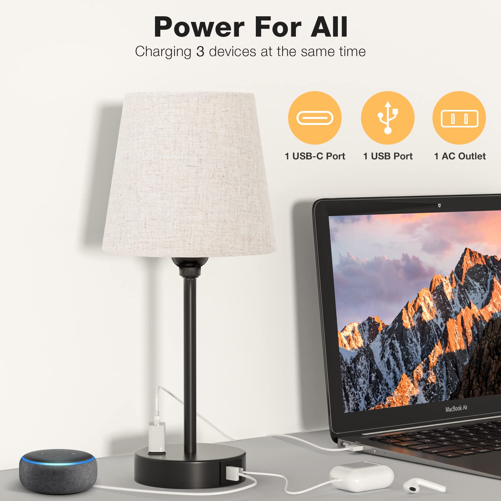 Acaxin two-pack nightstand lamps angled side view for small spaces.