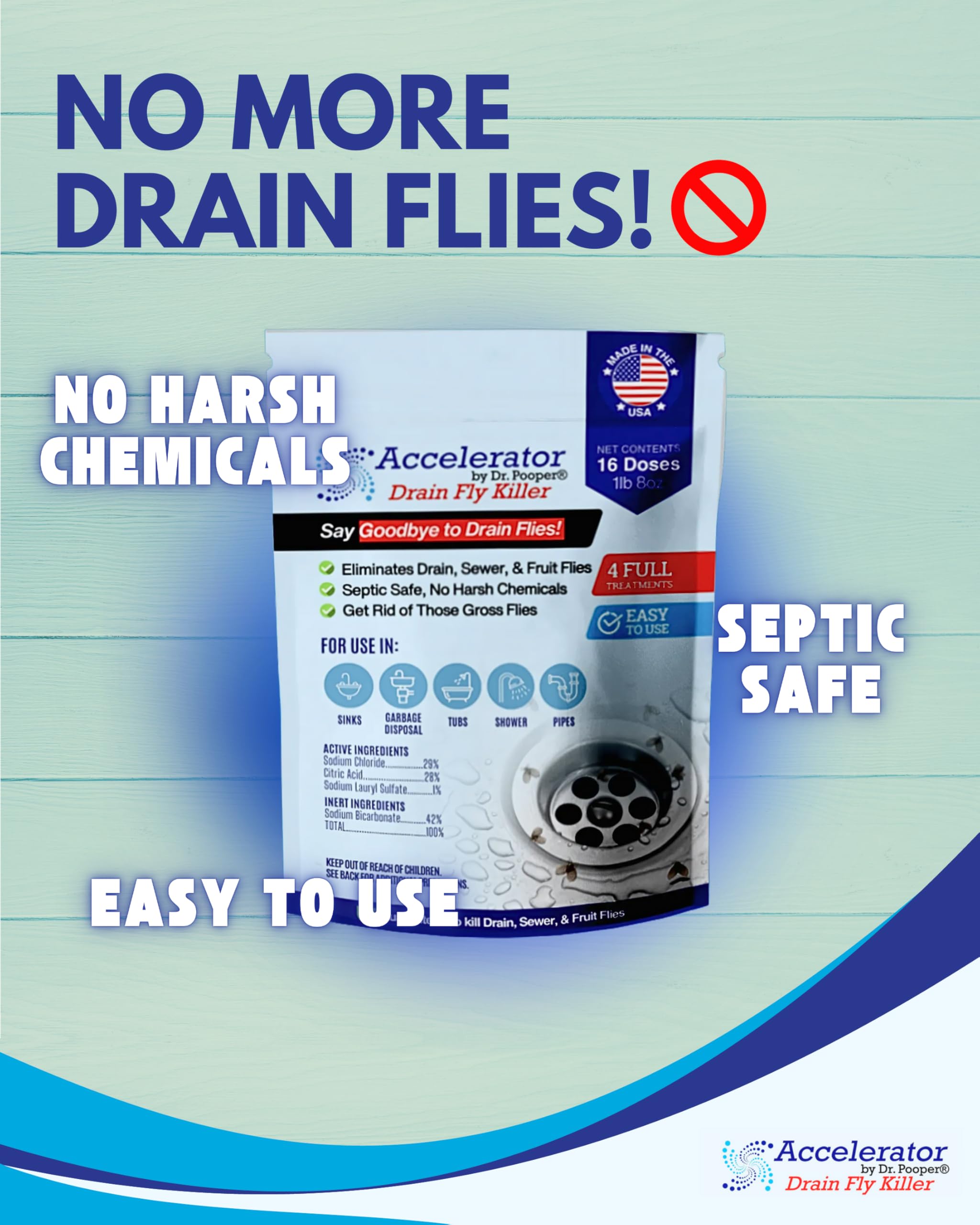 Accelerator by Dr. Pooper foam-action application expanding in a drain