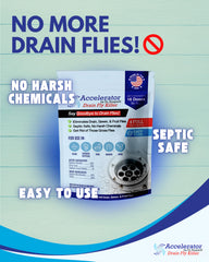 Accelerator by Dr. Pooper foam-action application expanding in a drain