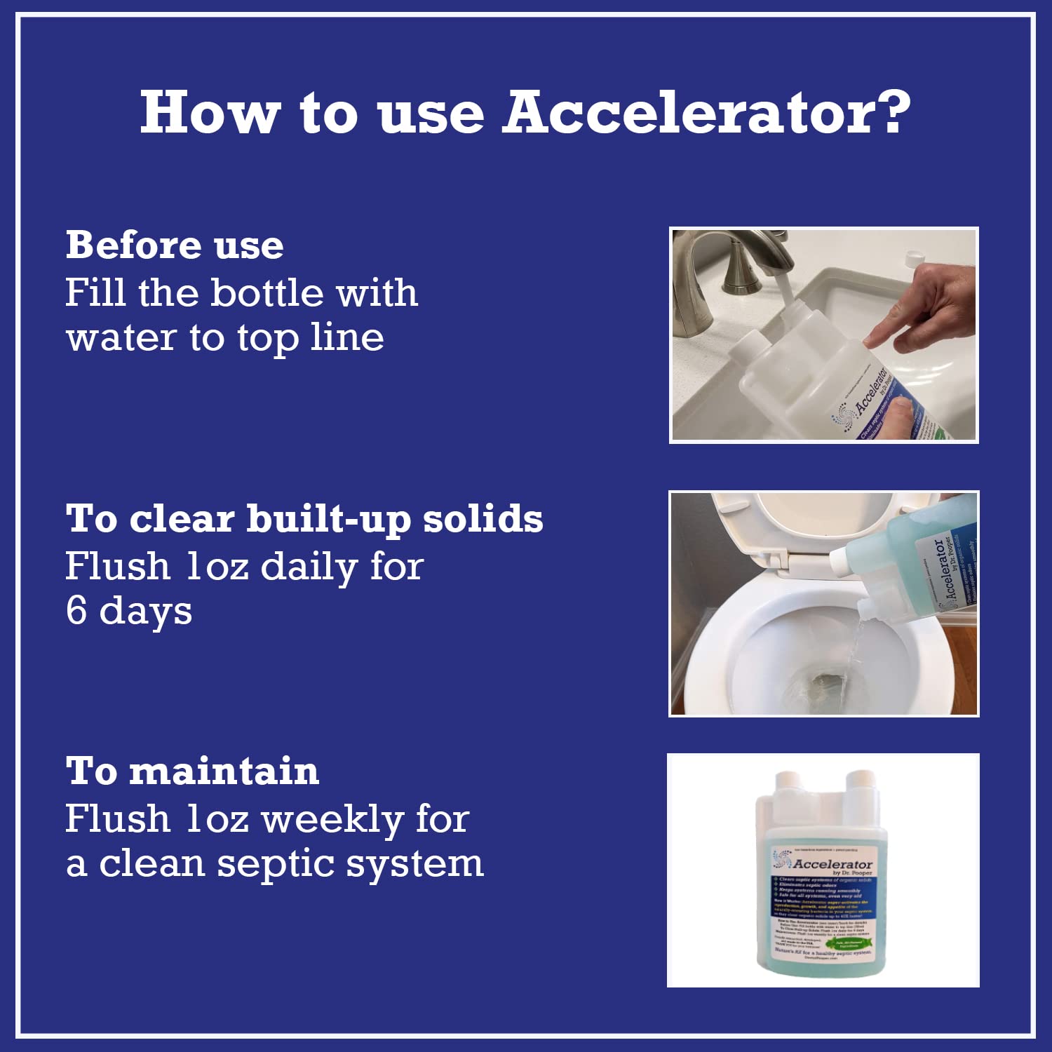 Accelerator by Dr. Pooper-safe-for-all-septic-systems-graphic conveys broad compatibility.