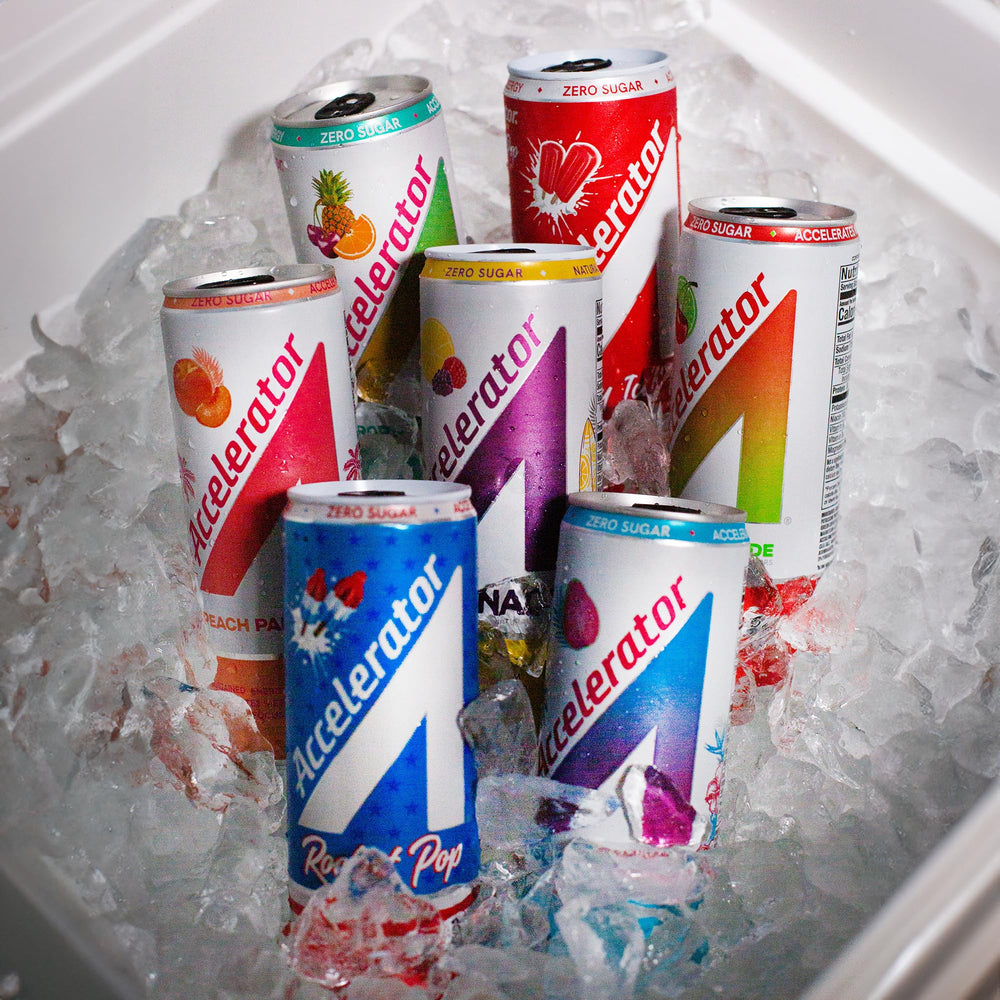 ACCELERATOR 12-pack packaging on display appeals to busy multitaskers seeking focus.